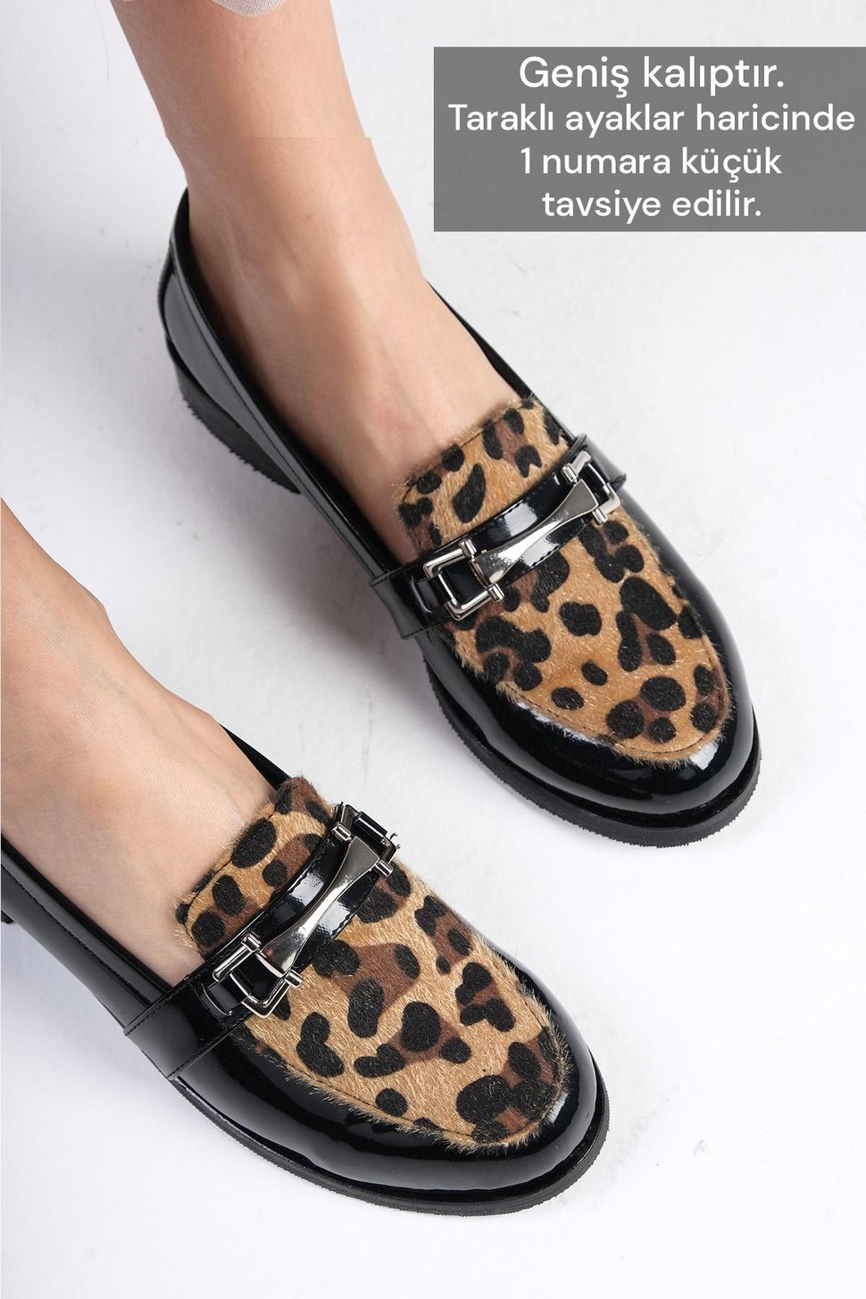 Mio Gusto Siyah Renk Rugan ve Leopar Desenli Oxford Ayakkabı