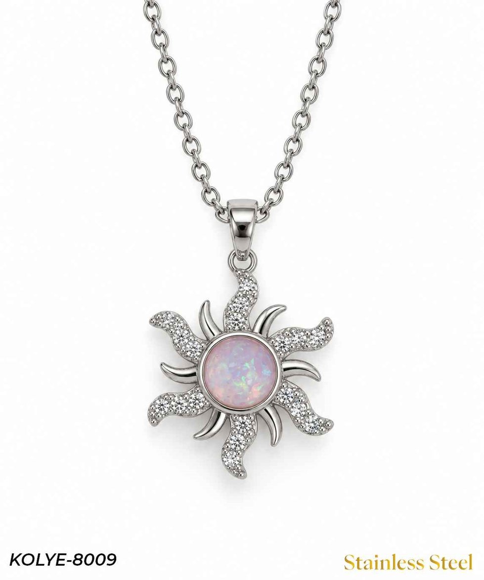  Çelik Taşlı Güneş Kolye 45 cm // KOLYE-8009KOLYE-8009