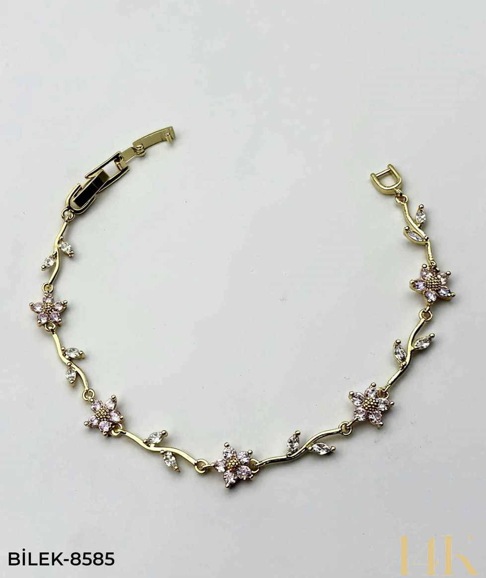 14K TAŞLI ÇİÇEK BİLEKLİK //BİLEK-8585BİLEK-8585