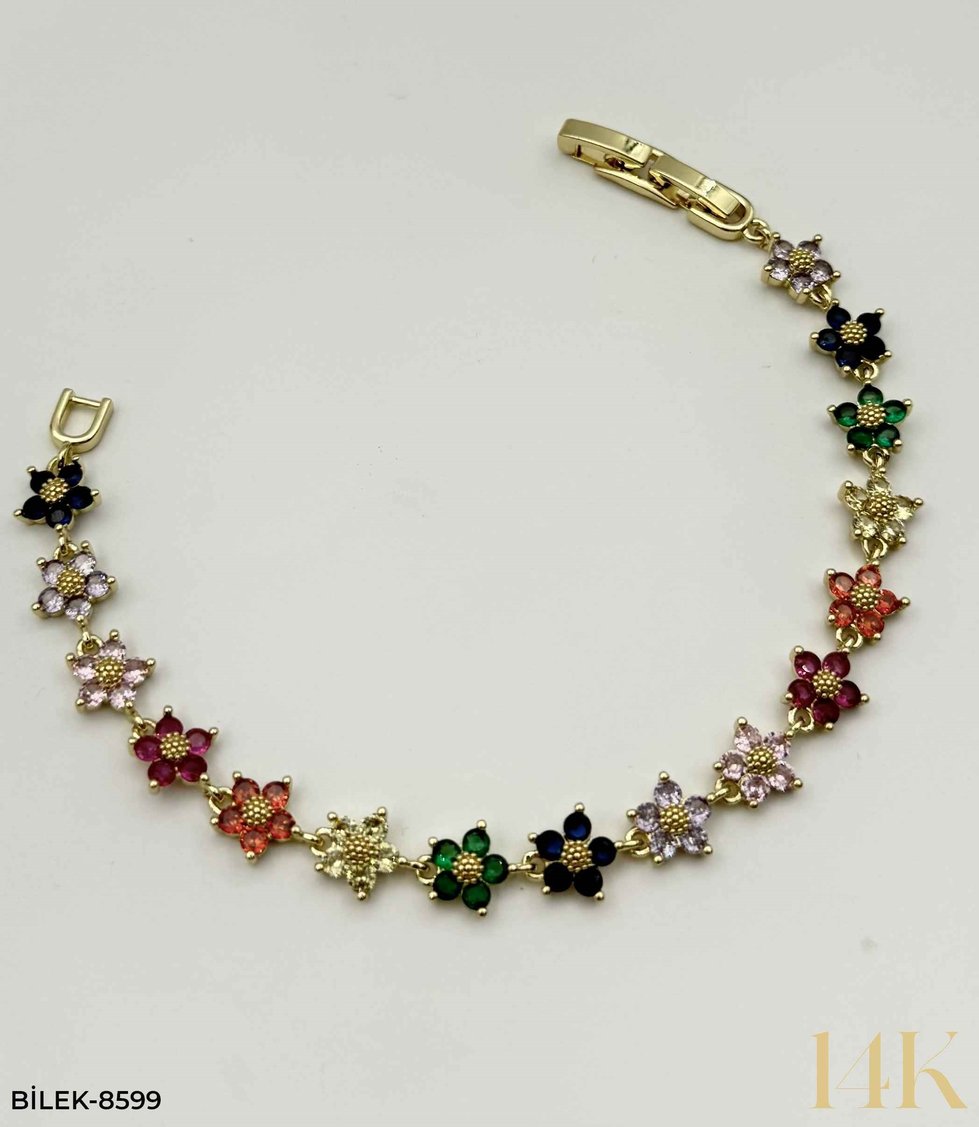 14K TAŞLI ÇİÇEK BİLEKLİK //BİLEK-8599BİLEK-8599