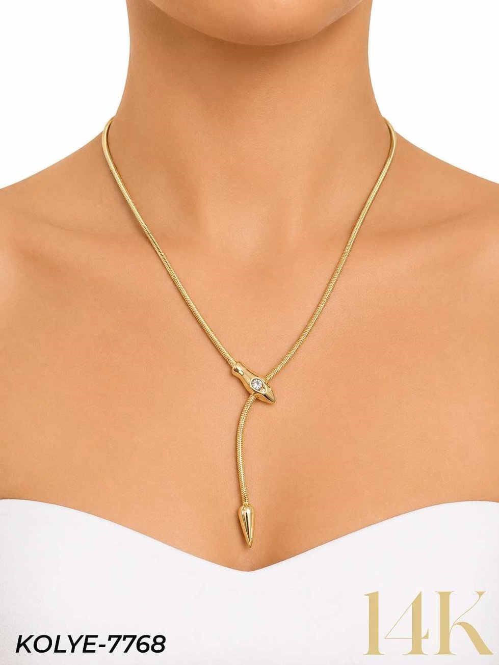 14K Yılan Y Kolye Gold (Ayarlanabilir) // KOLYE-7768KOLYE-7768