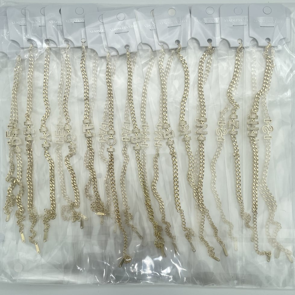 24'lü Paket 14K Kuyumcu Model Harf  Bileklik // BILEK-7275BILEK-7275