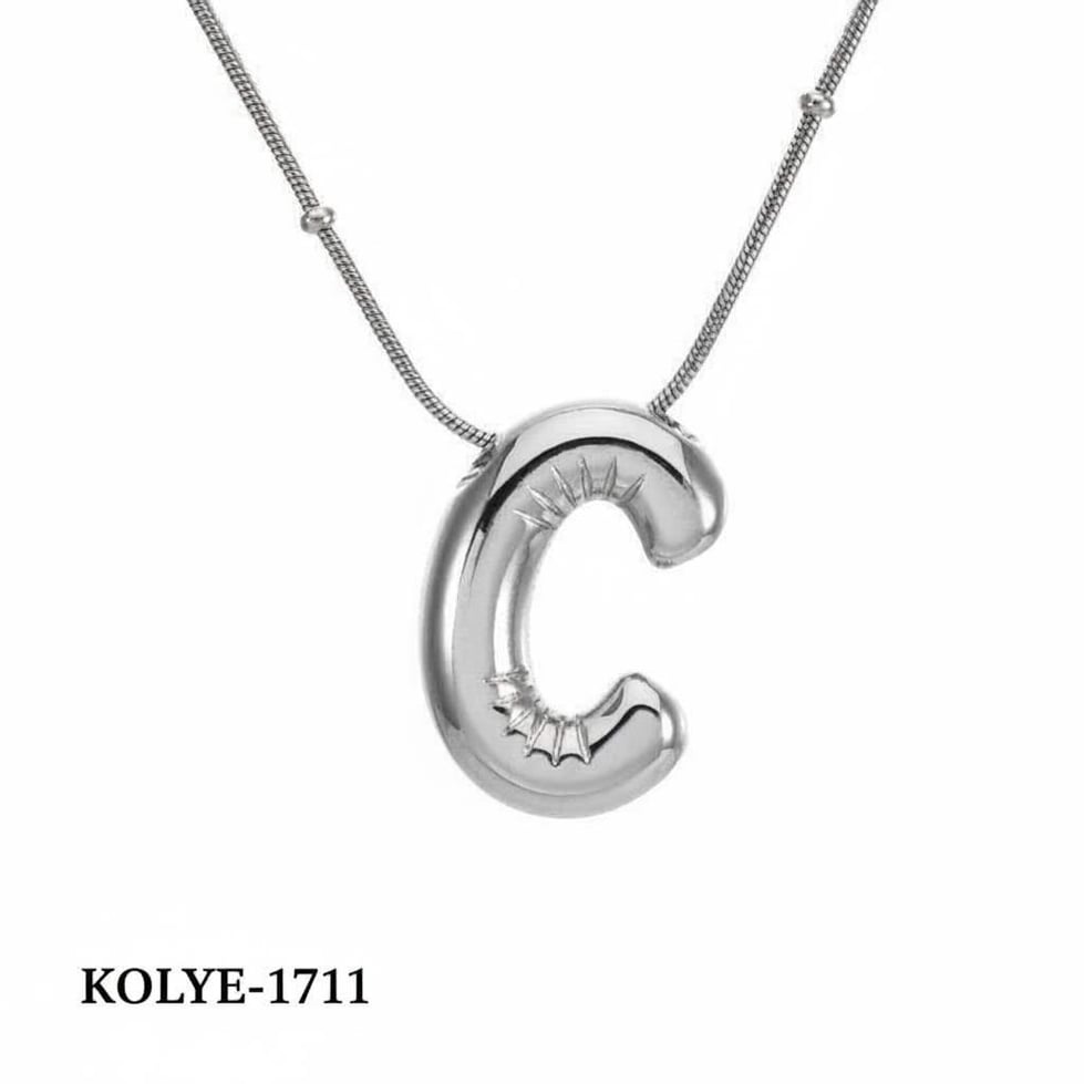 Çelik Balon Harf Kolye (C) 45cm Silver Renk // KOLYE-1711.KOLYE-1711