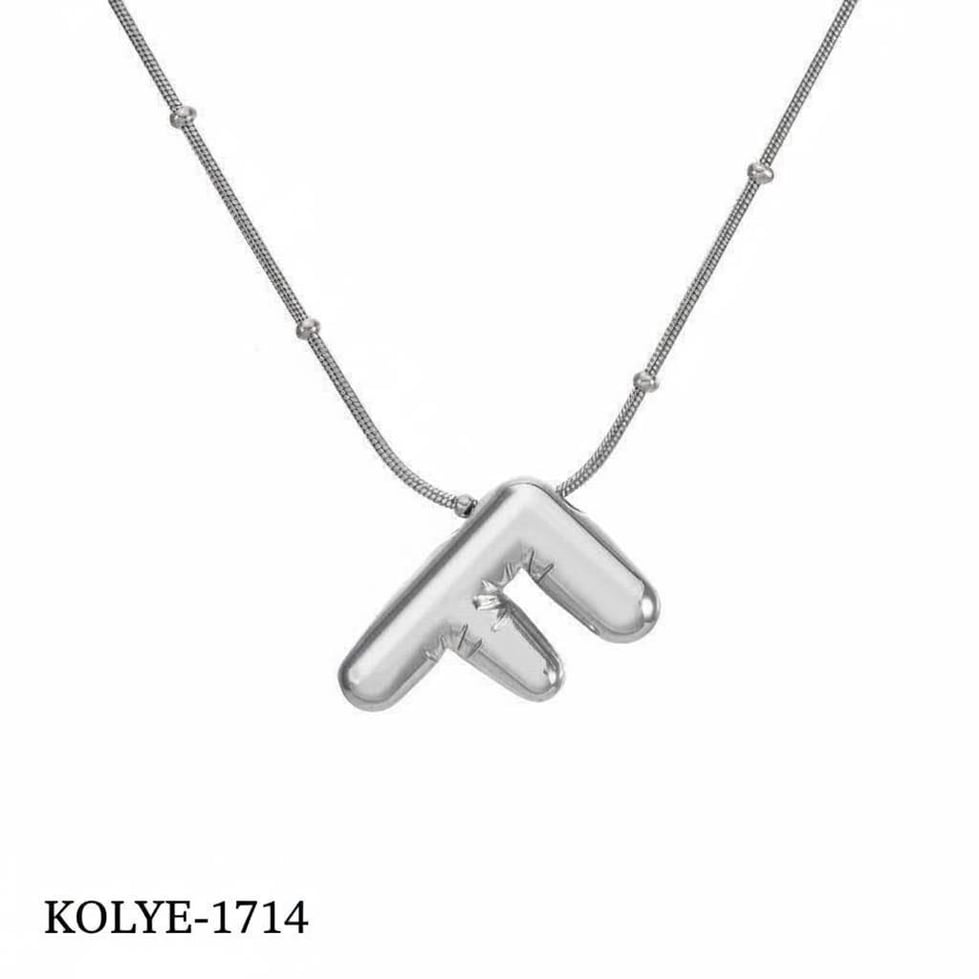 Çelik Balon Harf Kolye (F) 45cm Silver Renk // KOLYE-1714.KOLYE-1714
