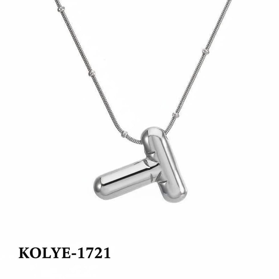 Çelik Balon Harf Kolye (T) 45cm Silver Renk // KOLYE-1721.KOLYE-1721