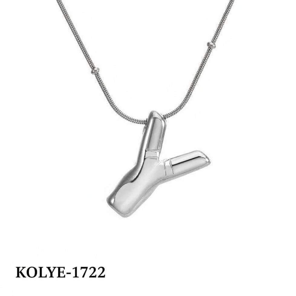 Çelik Balon Harf Kolye (Y) 45cm Silver Renk // KOLYE-1722.KOLYE-1722