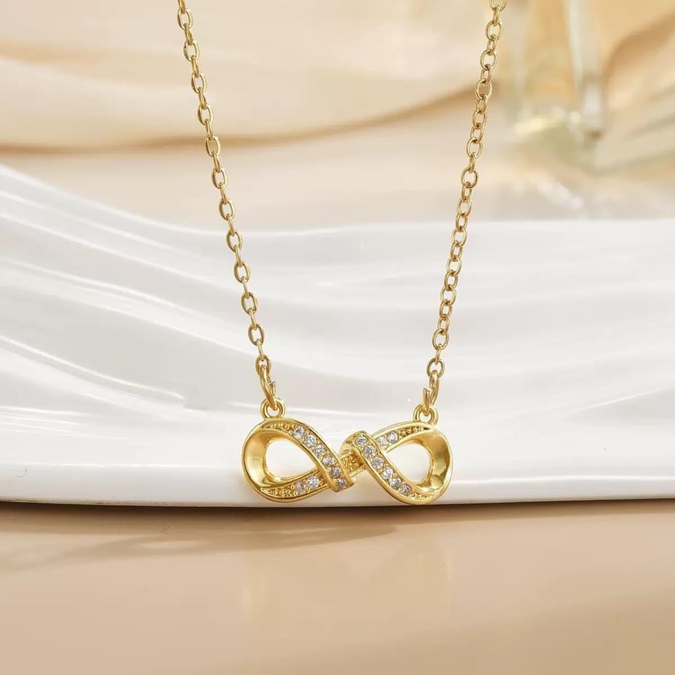 Çelik Gold Renk Taşlı Sonsuzluk Motifli Kolye // KOLYE-7281 KOLYE-7281