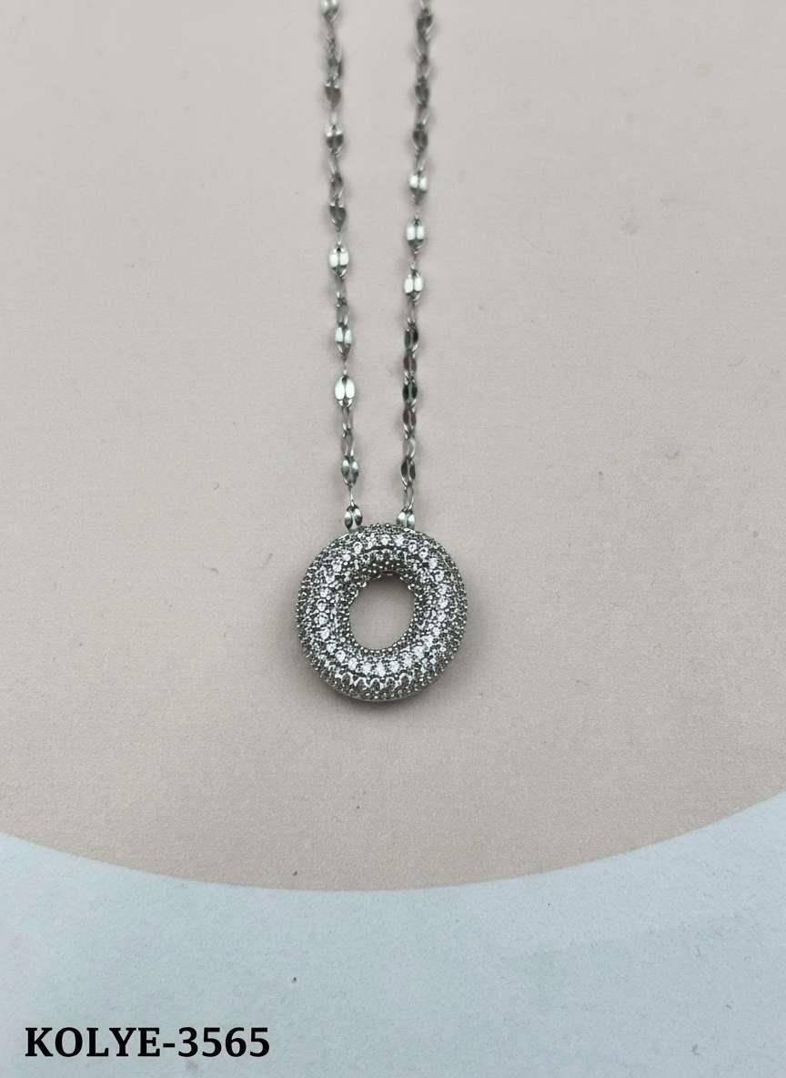Çelik Silver Taşlı Balon Harf Kolye 45cm (O) // KOLYE-3565.KOLYE-3565