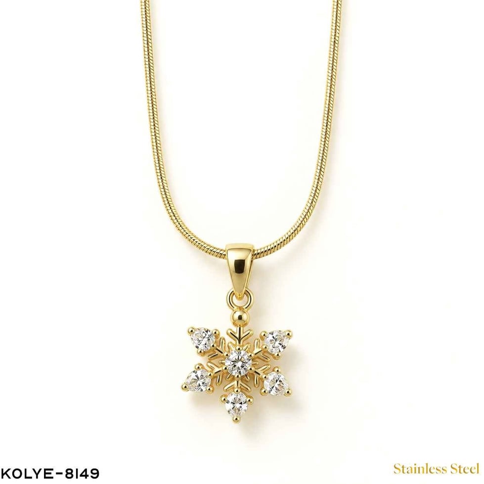 Çelik Taşlı Kar Tanesi Kolye 45CM //KOLYE-8149KOLYE-8149