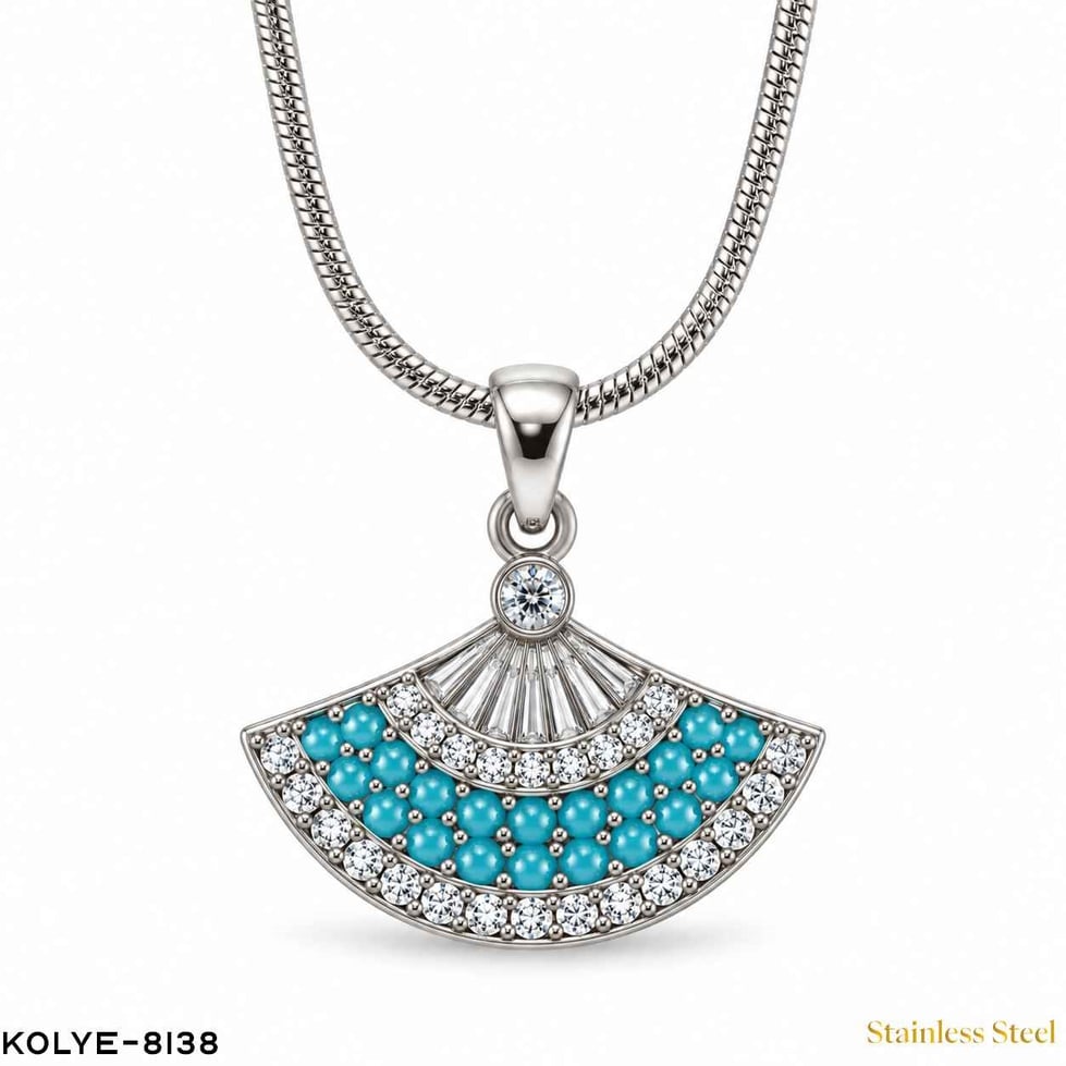 Çelik Taşlı Yelpaze Kolye 45CM //KOLYE-8138KOLYE-8138
