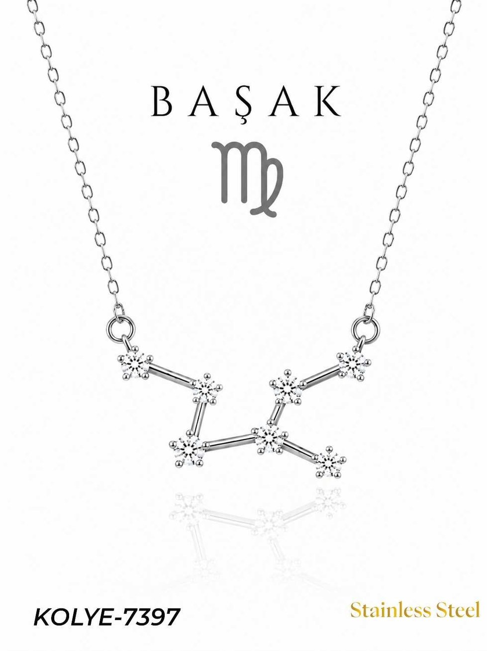 Çelik Yıldız Haritası Kolye Başak // KOLYE-7397KOLYE-7397