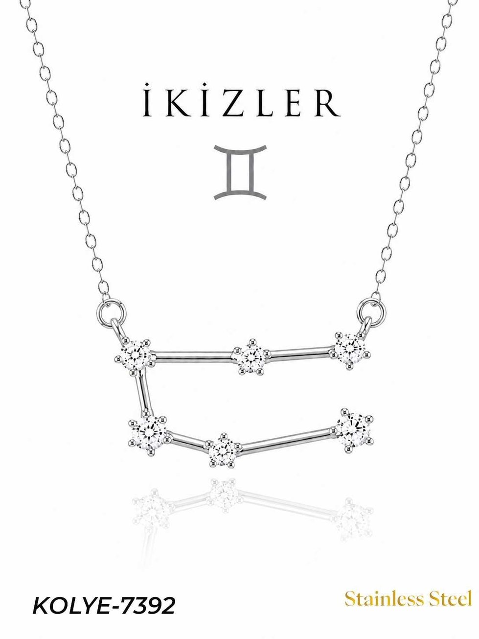 Çelik Yıldız Haritası Kolye İkizler // KOLYE-7392KOLYE-7392