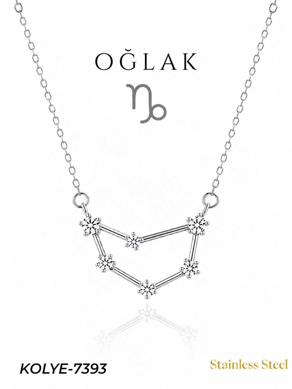 Çelik Yıldız Haritası Kolye Oğlak // KOLYE-7393KOLYE-7393