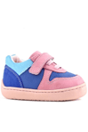 Rakerplus Bob Hakiki Deri Mavi Pembe Barefoot Cırtlı Lastikli Bebek Sneaker Ayakkabı