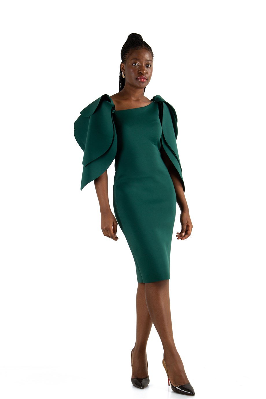 Layered Sleeves Elegant Dress - Emerald Green